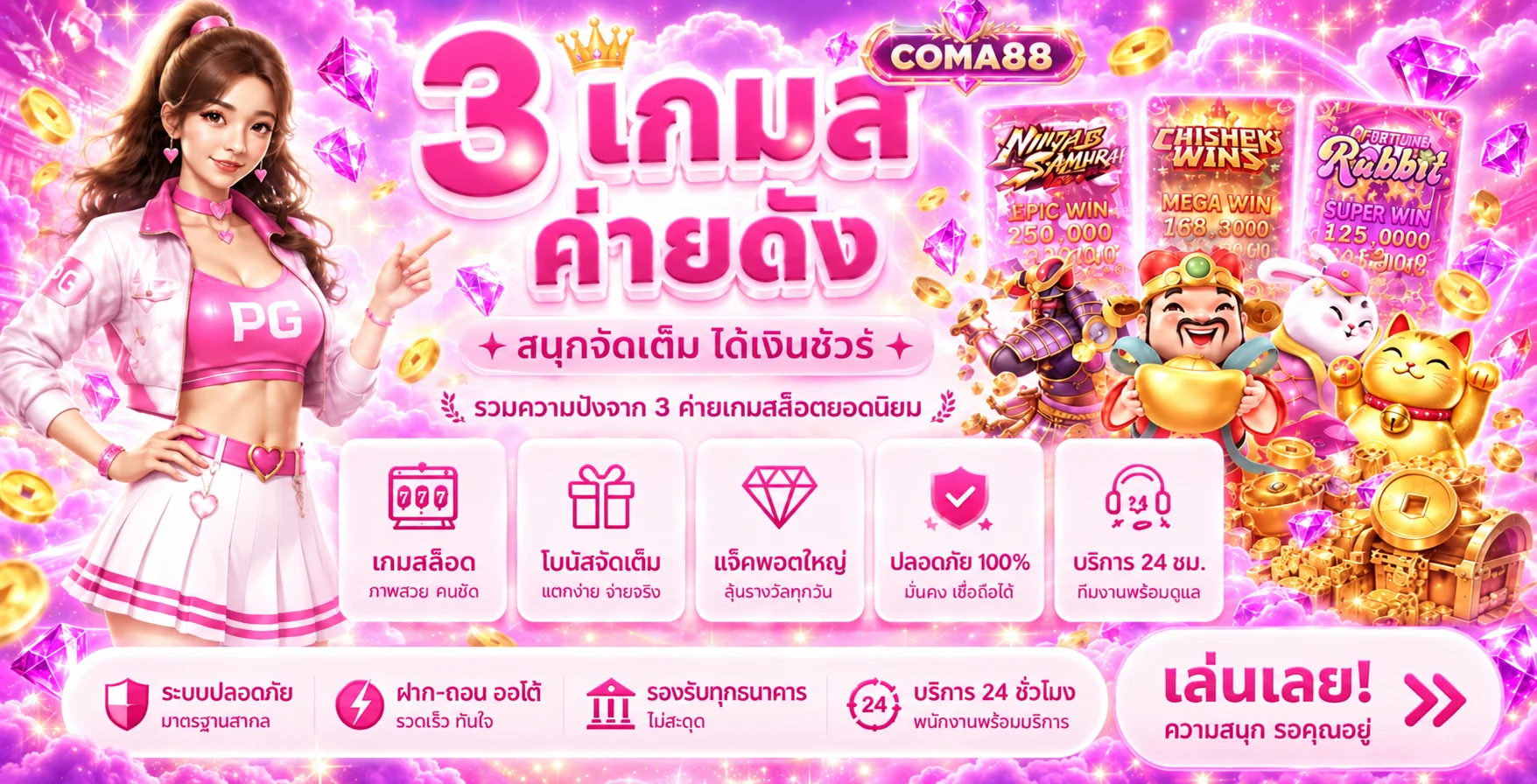 ตัวอย่างหมวดเกมสล็อตและค่ายเกมสำหรับเปรียบเทียบใน COMA88